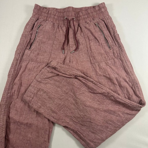 Athleta Pants - Athleta Pants Womens 10 100% Linen Cabo Wide Leg Mauve Rose Wood Drawstring